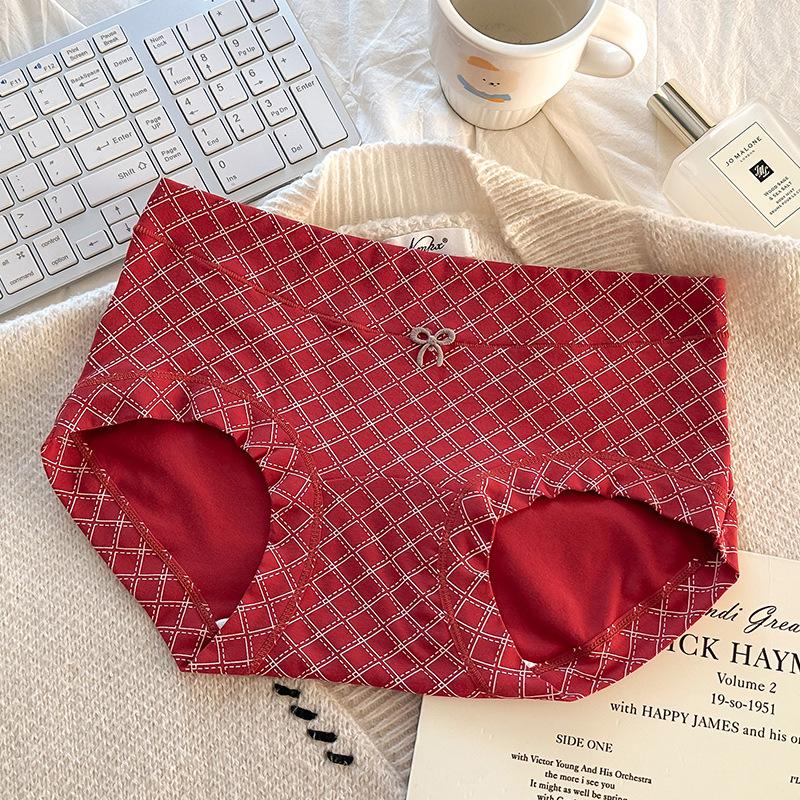 Female Spring and Autumn Vintage Red Pure Cotton 10A Antibacterial Extension Pure Cotton Briefs