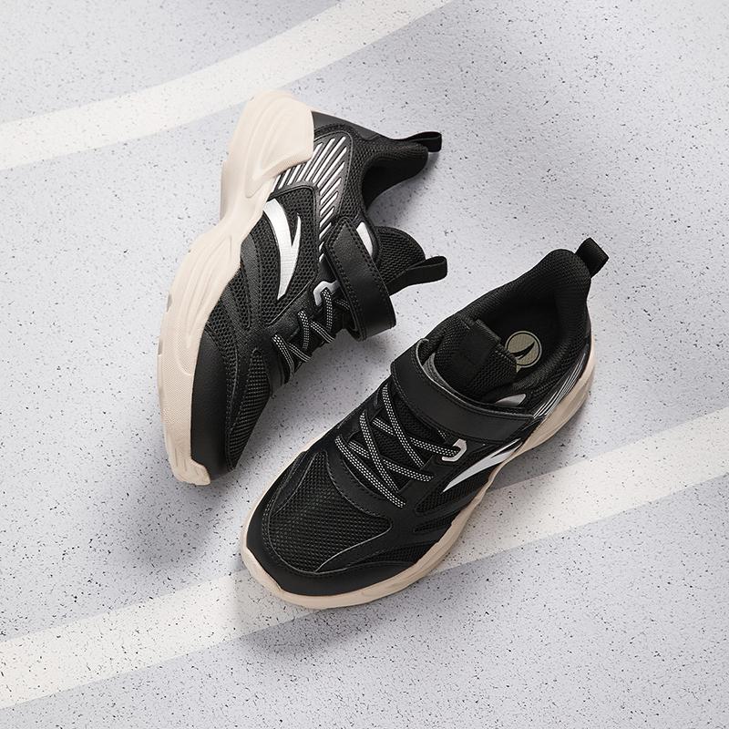 Anta Kids Fabric Versatile Trendy Simple Lightweight Breathable Low-Top Running Shoes Kids sneaker Black Silver White A12435522-5