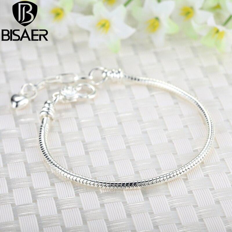 BISAER Plated Heart Chain Bracelet Adjustable Fit for Bead Charms