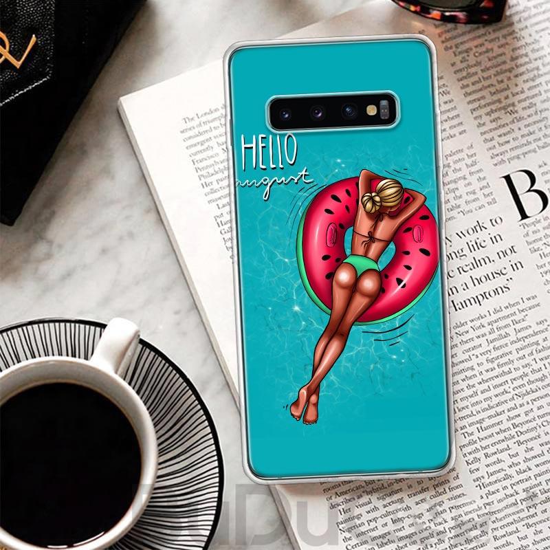 Mädchen Flamingo Sommer Strand Hülle Für Samsung Galaxy S23 S22 S24 S25 Ultra Handyhülle S21 Plus S20 FE S10 + S25Ultra Druck Fundas