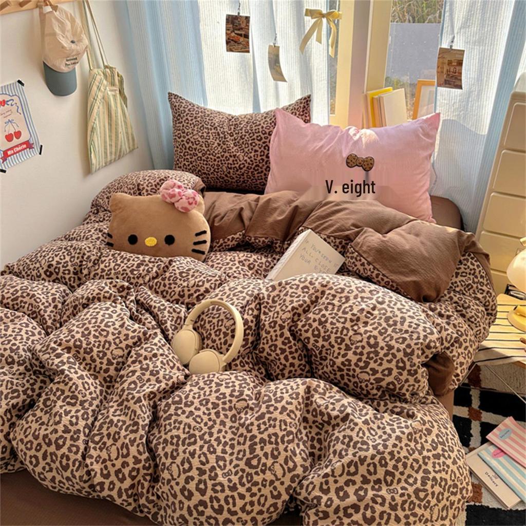 2026 Washable Leopard Print Chenille Kitten Bedding Set - Leopard Theme