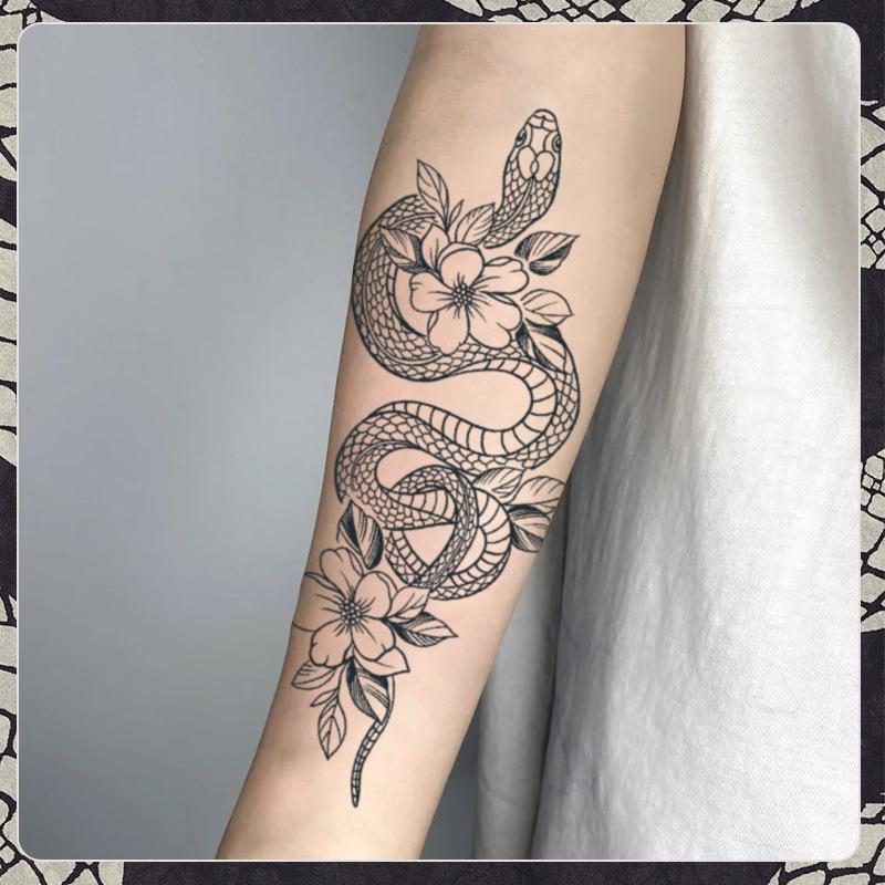 „Wasserfeste, langlebige Snake Dance Rose Tattoo-Aufkleber für Frauen – pflanzliches, semipermanentes dunkles Design“