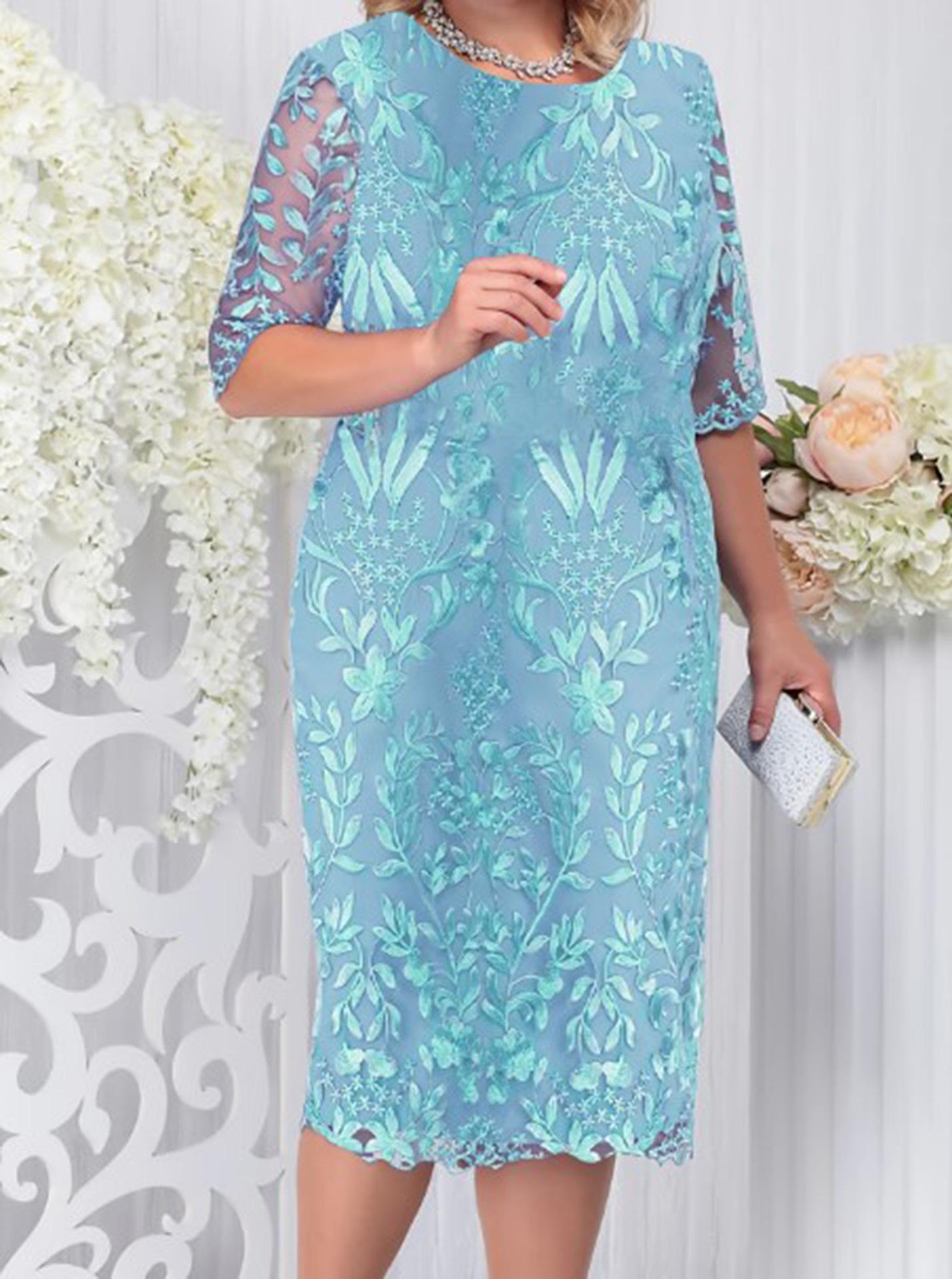 

Spring/Summer Plus Size Lace Embroidery Patchwork Cocktail Dress for Women XL небо синє кольору