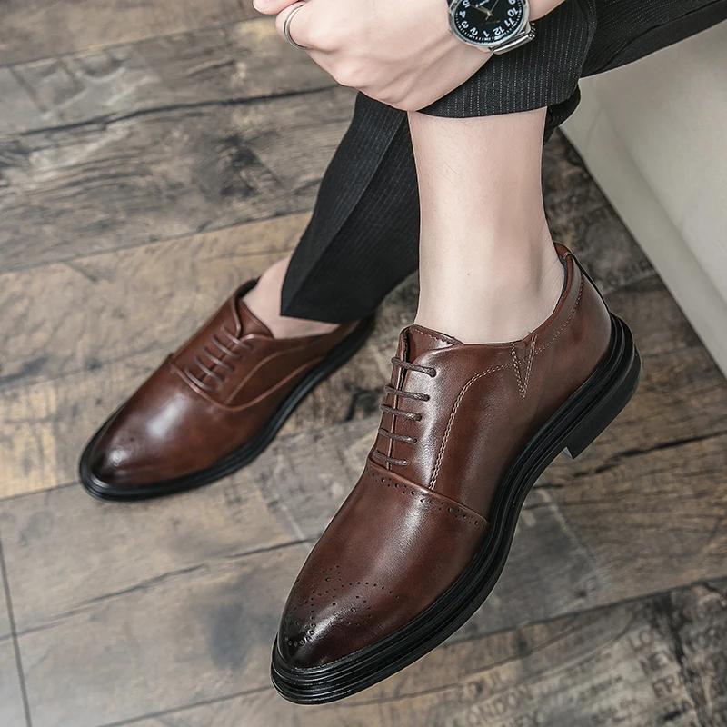 Men Dress Shoes Men's Leather Breathable Formal Business Derby Shoes Man Casual Shoes