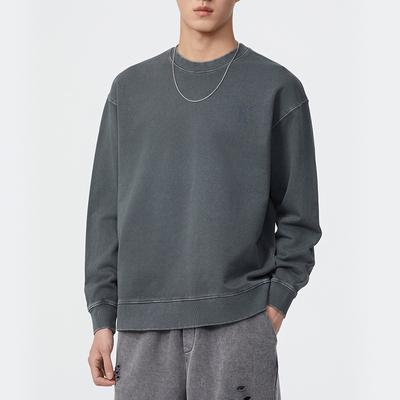 Suéter de Gola Redonda Retrô Americano Outono e Inverno 380G Roupas Jovens de Tamanho Grande Soltas Masculinas Top Moderno Roupas Masculinas