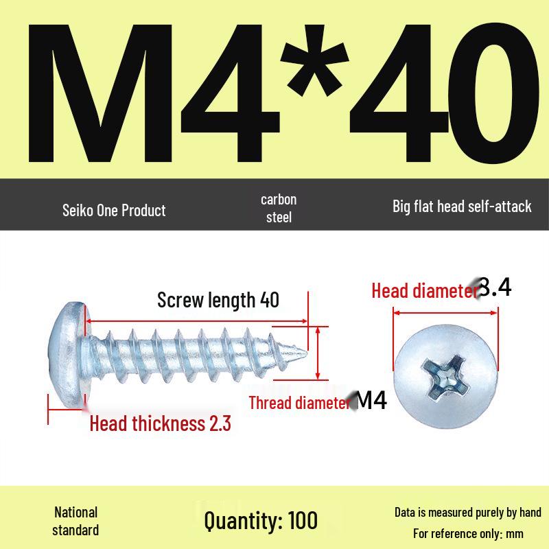 Galvanized M3 Phillips Flat Head Self-Tapping Wood Screws, High-Strength, Large Head