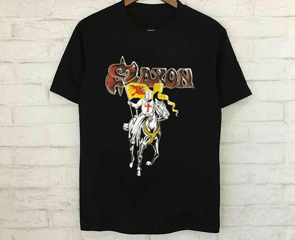 Vintage 80s SAXON Crusader 1984 Tour concert Black All Size Shirt Unisex T-Shirt L