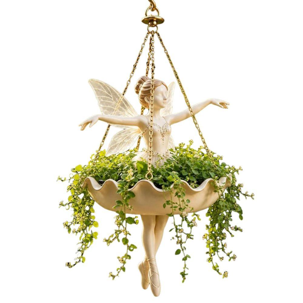 Elegant Fairy Flower Pot Resin Mermaid Plant Holder Girl Hanging Plant Basket  Outdoor Garden