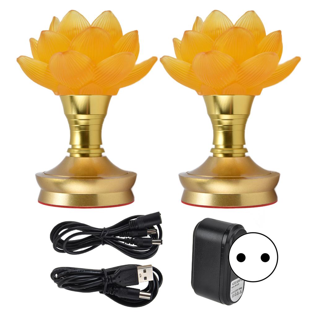 2 Set LED Buddhist Light 3 Color Adjustment Buddha Lamp Plug In Flower Light for Home Buddhist