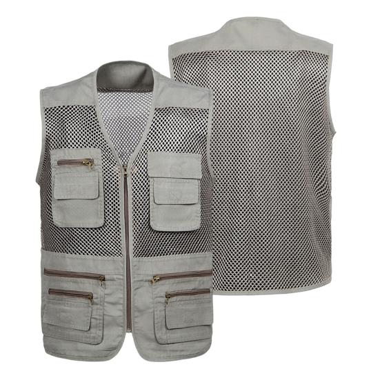 Męska kamizelka jednokolorowa szybkoschnąca, odporna na odkształcenia wielofunkcyjna zapinana na zamek dekolt w kształcie litery V bez rękawów wiele kieszeni oddychająca kamizelka zewnętrzna płaszcz wędkarski