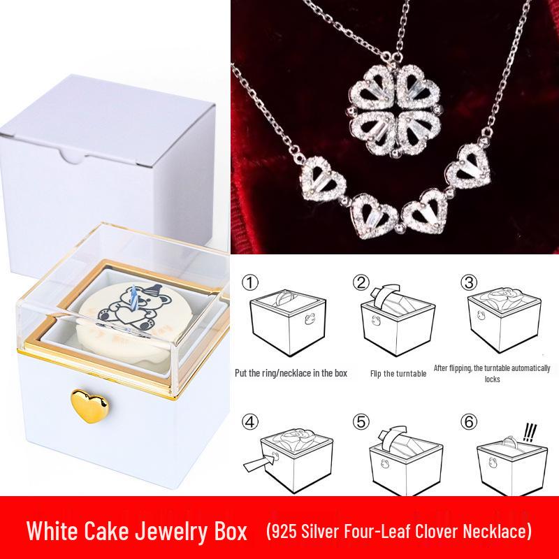 S925 Silver Four-Leaf Clover Necklace In Rotating Surprise Gift Box for Christmas, Valentine's, or Birthday