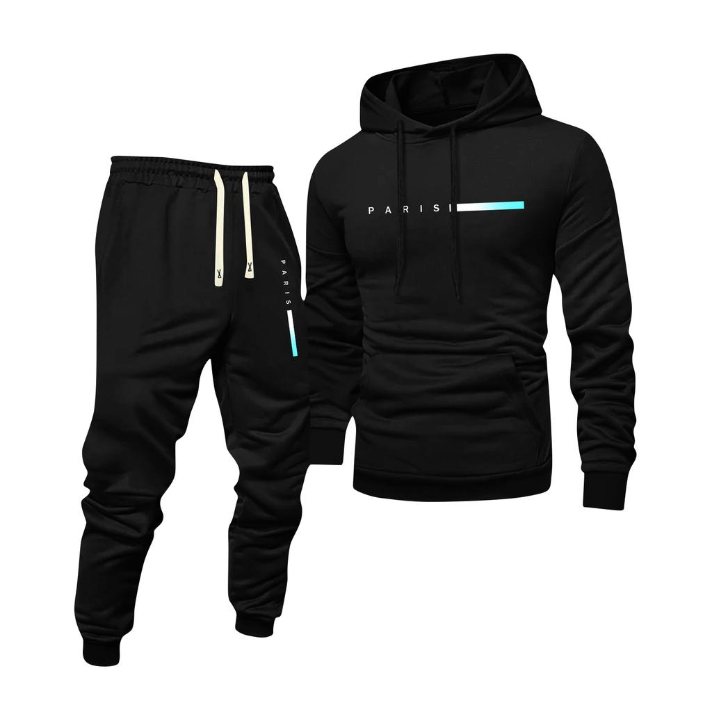 Men's Printed Hooded Sweatshirt And Sweatpants Casual Sports Suit
