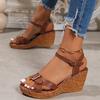 Fashion Retro Buckle Decor Wedges Sandals Women Plus Size Ankle Strap Thick Sole Non Slip Casual Shoes Summer Chunky Platform Sandalias