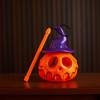 Felinar Portabil din Plastic în Formă de Dovleac Lumină de Halloween Dovleac Luminos cu Baterii Dovleac Luminat cu Pălărie de Vrăjitoare pentru Exterior Interior Casă Bântuită