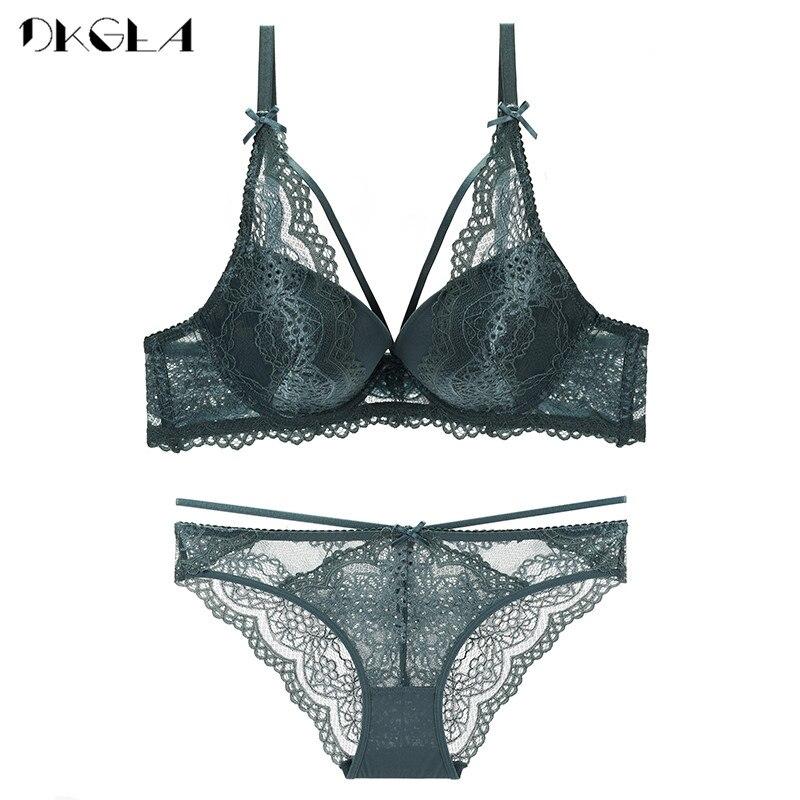 

DKGEA Зеленый женский комплект нижнего белья, толстый бюстгальтер, бандажный сексуальный бюстгальтер пуш-ап, кружевной 80A зелёный