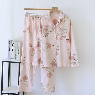 2026 Nuovo Set Pigiama da Donna Primavera e Autunno 100% Cotone Crêpe Maniche Lunghe Pantaloni Lunghi Due Pezzi Set Abbigliamento per la Casa Indumenti da Notte