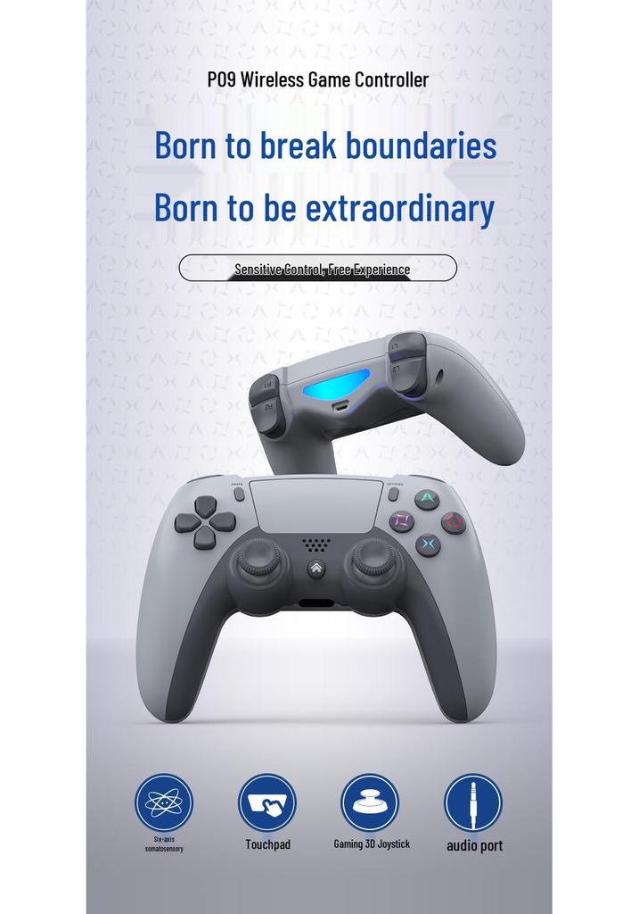 Bluetooth Six-Axis PS4 Controller with Touchpad, Audio Interface, and Motion Sensing for Android, iOS, Computer, and Steam.