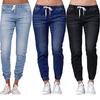 Women Solid Color Drawstring Ankle Tie Slim Stretchy Jeans Plus Size Denim Pants