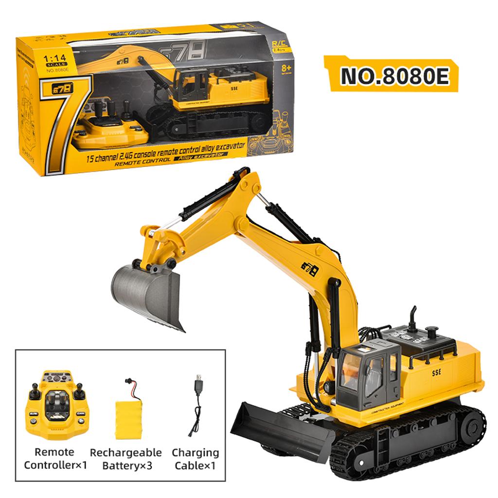 Remote Control Excavator and Bulldozer Toy, 15 Channel Construction Vehicles with Lights Sounds 3