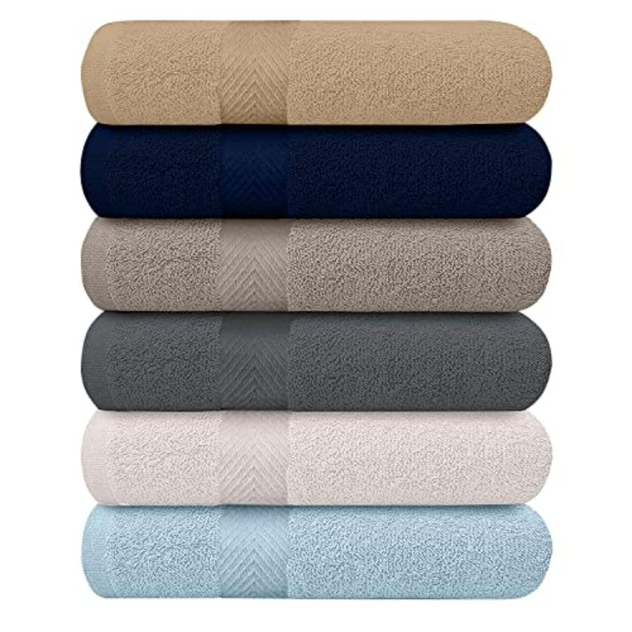 6Pack Lightweight Bath Towels for Home Use Extra Absorbent 100 Cotton Shower Towels in MultiColor 27 inches x 54 inches Perfect