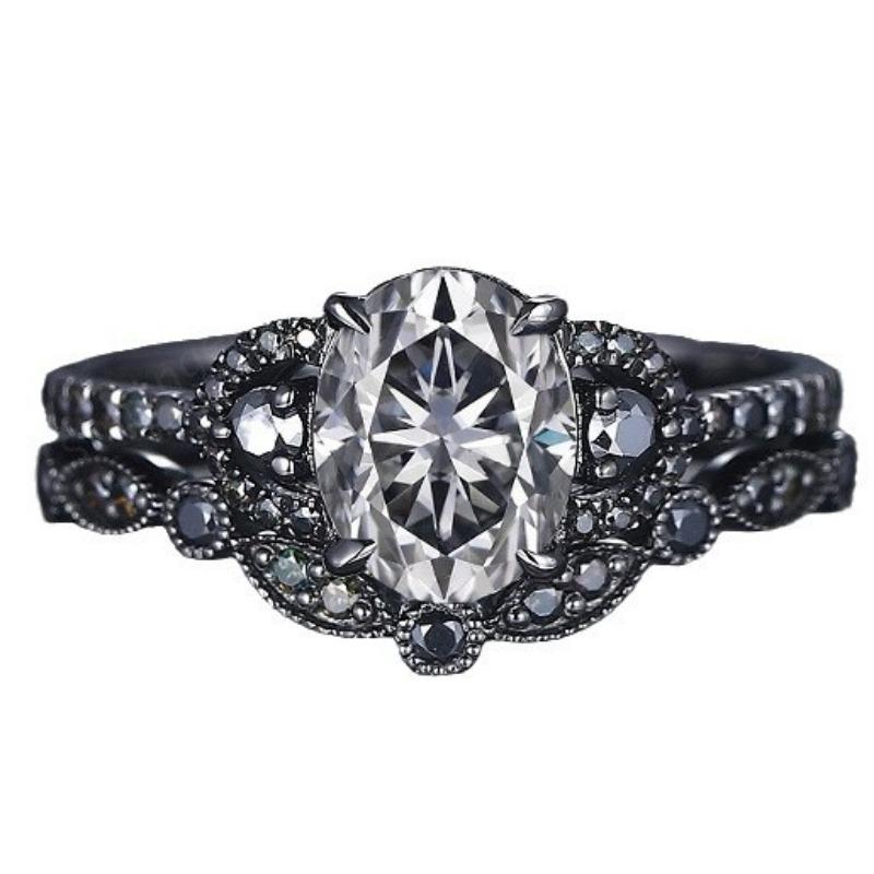 Gun Black Zirkon Ring, Ring Internet Promi Hochzeit Verlobung Vintage Diamant Ring