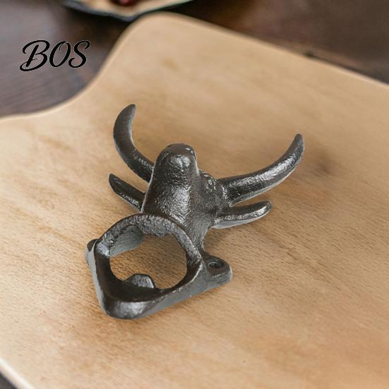 Heavy Duty Cast Iron Opener Elk Cow Head Bottle Opener, Wall Mounted Beer Cap Remover, Rustic for Home Bar, Industrial Decor Animal Shape