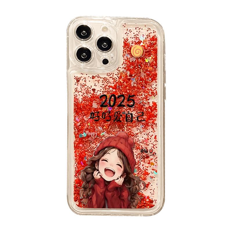 Lucky Girl Bracelet Stand, Suitable for Apple 16, Gold Sand Phone Case 15pro, Transparent Silicone 14 Full Cover 13