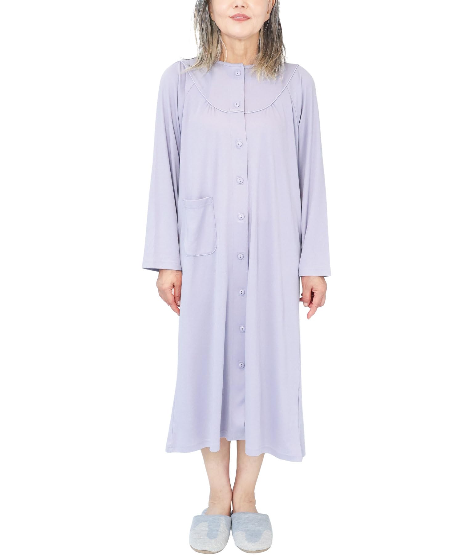 

Платье-пижама для ухода за пожилыми людьми ON NISHIKI, длинное, с полной застежкой спереди, из легкого хлопка, размер женский, рукав, прорезь, застежка в одно касание, надевание/снятие,