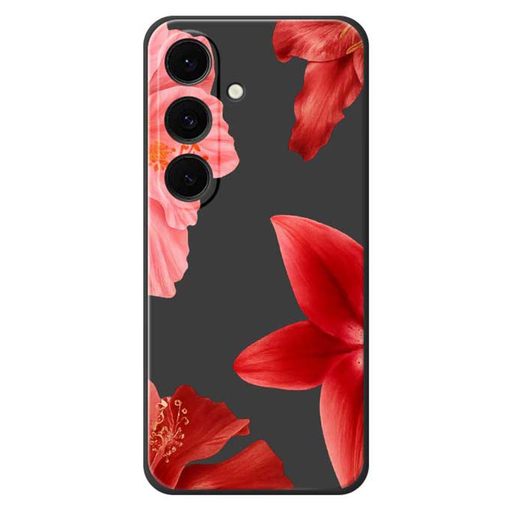 For Samsung Galaxy S25 FE Case Red Flower Pattern Printing Straight Edge TPU Phone Back Cover