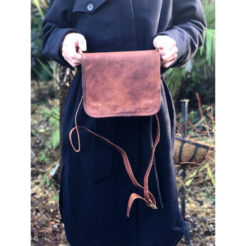 Taška pro tátu, obyčejná přední kožená brašna, 7”x9” crossbody hnědá kožená pánská taška, kožená taška přes rameno pro něj, unisex obyčejná přední taška