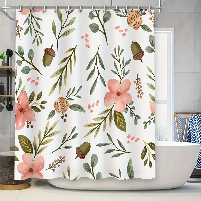 

Delightful Floral Shower Curtain Pink Green Leaves Waterproof Fabric For Bathroom Decorations Perfect Gift Idea 72X84 Inches W60H190(CM)-1 Pcs