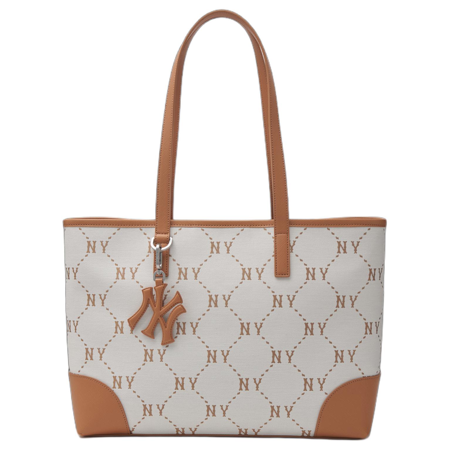 MLB Vintage All-Over Print Magnetic Closure NY Yankees Tote Bag Unisex Tote Bags Cream 3AORL014N-50CRS Cream+Shopping Bag