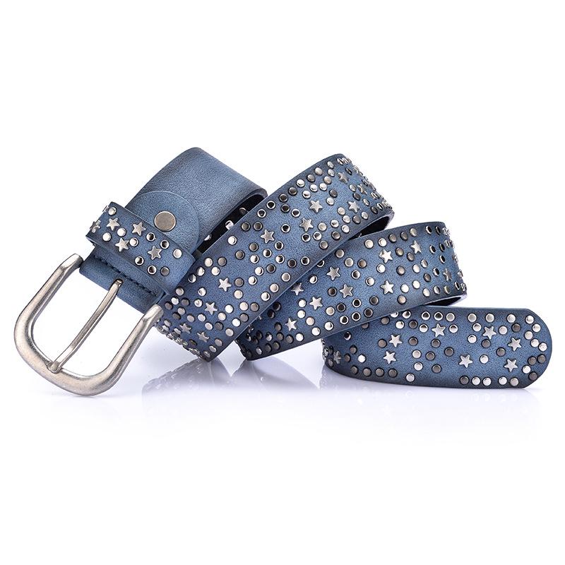 2026 fashion new cool rivets women's belt wide jeans European and American style belt belt belt