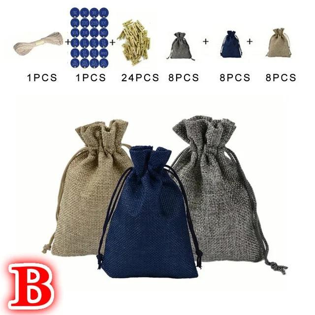 Christmas Gift Bags Calendar Countdown Jute Bag Advent Calendar Christmas Gift Bag Candy Storage Pouch DIY Christmas Gift Bag