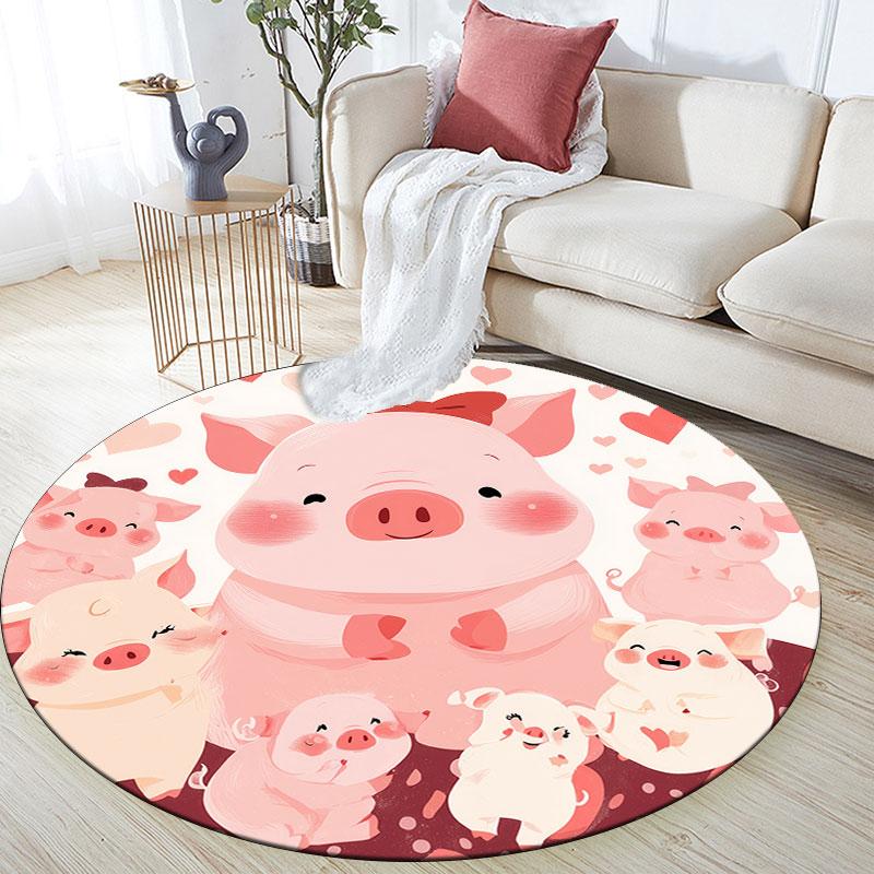 Pig Pattern Round rug,Carpet Rug for Living Room Bedroom Playroom ,Non-slip Floor Mat,Holiday Gifts and Birthday Gifts.