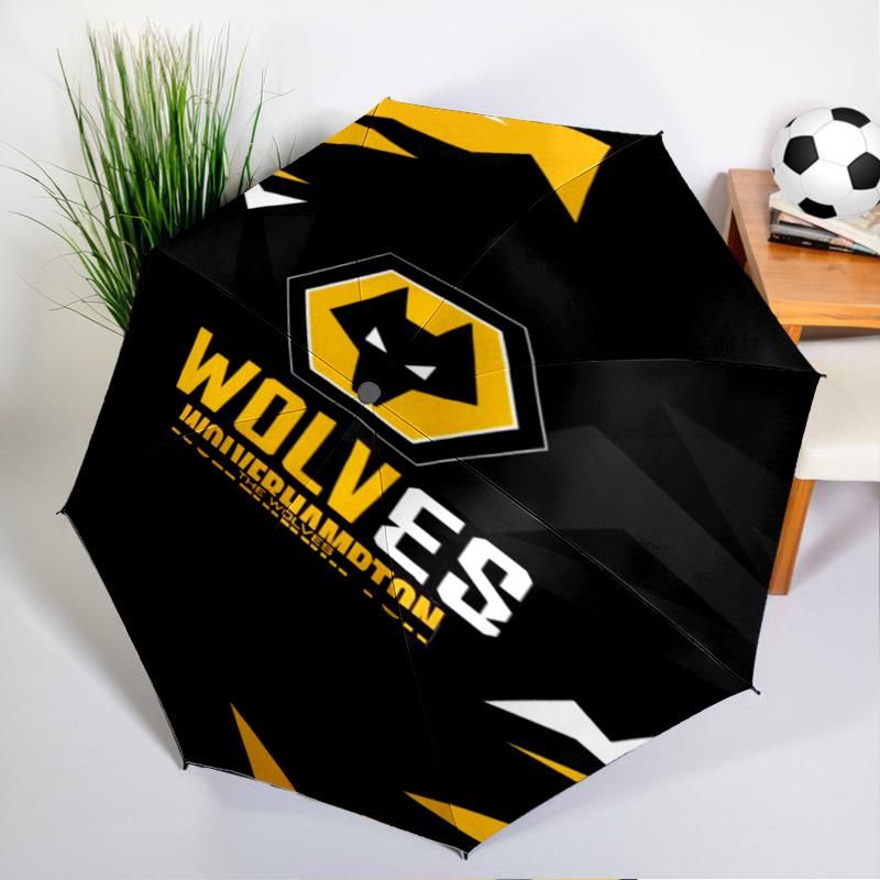 Ombrello Automatico Stampato con Emblema del Wolves Football Club, 8 Stecche per Viaggio, Campeggio, Ombrello Casual, Regalo Essenziale per la famiglia e gli amici