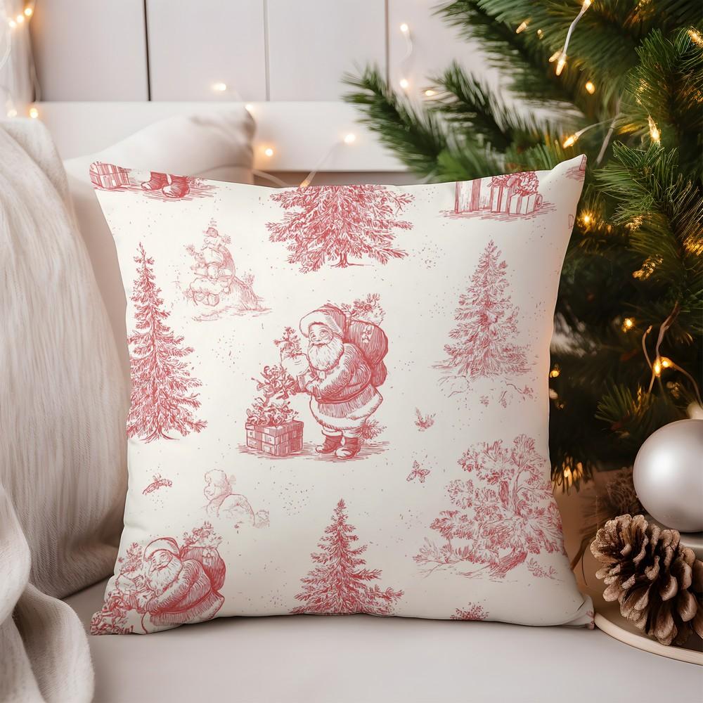 Home Decor Santa and Christmas Trees Printed Pillow Cover Pattern Cushion Cover Suitable for Sofa Bedroom Car Pillow Cover
