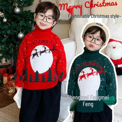 2025 Winter Kinder Roter Rollkragenpullover - Trendiger Weihnachtsstil für Jungen und Mädchen