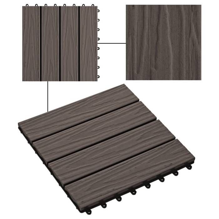 VidaXL 11x Carreau de Terrasse Relief WPC 30x30 cm 1 m² Marron Dalle de Jardin 45038