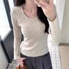 New Shoulder-length Long-sleeved T-shirt for Women's Autumn and Winter, A Slimming Basic Style Top