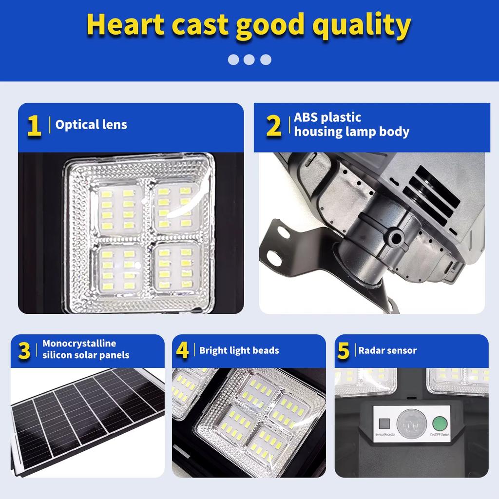 Modern Solar Powered Motion Sensor Street Light Outdoor IP65 Waterproof Floodlight with Remote Control for Garden Yard Garage Parking Lot