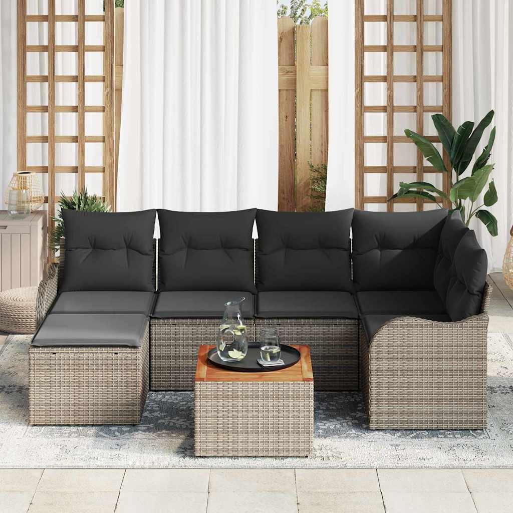 Garden Sofa Set with Storage 7 Pcs Grey Poly Rattan