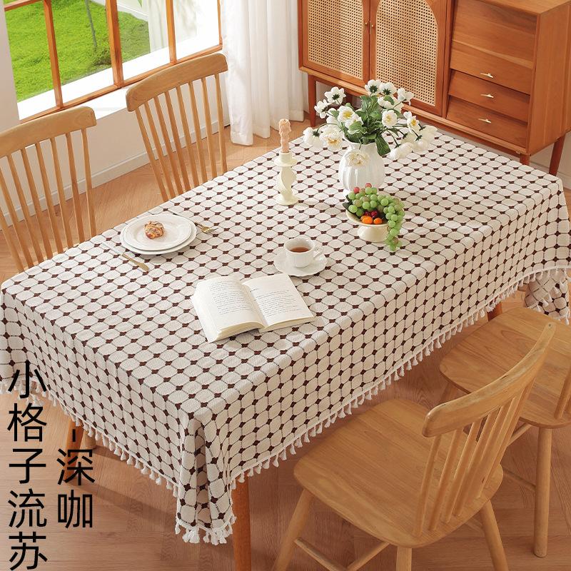 Simple Literary And Artistic Embroidery Plaid Tablecloth Cotton And Linen Fabric Small Fresh Coffee Table Rectangular Dining Table Mat