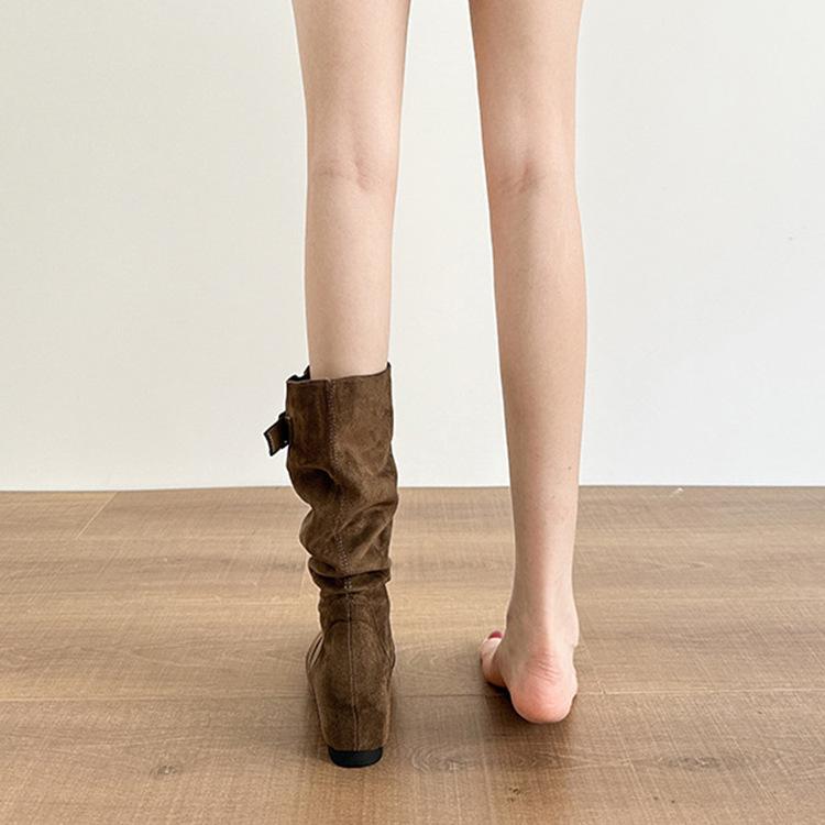 Pile Boots Women's Flat French Retro Thin Medium Tube Versatile Lazy Wind But Knee Boots Fashion Boots Women