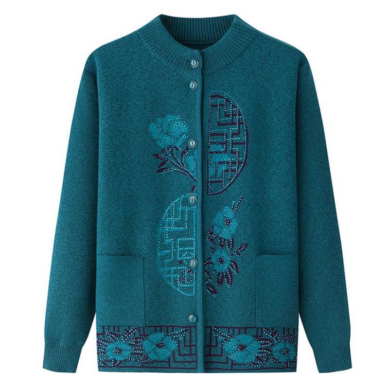 Warm Knitted Cardigan for Middle-aged and Elderly Women - Plus Velvet Winter Sweater Coat