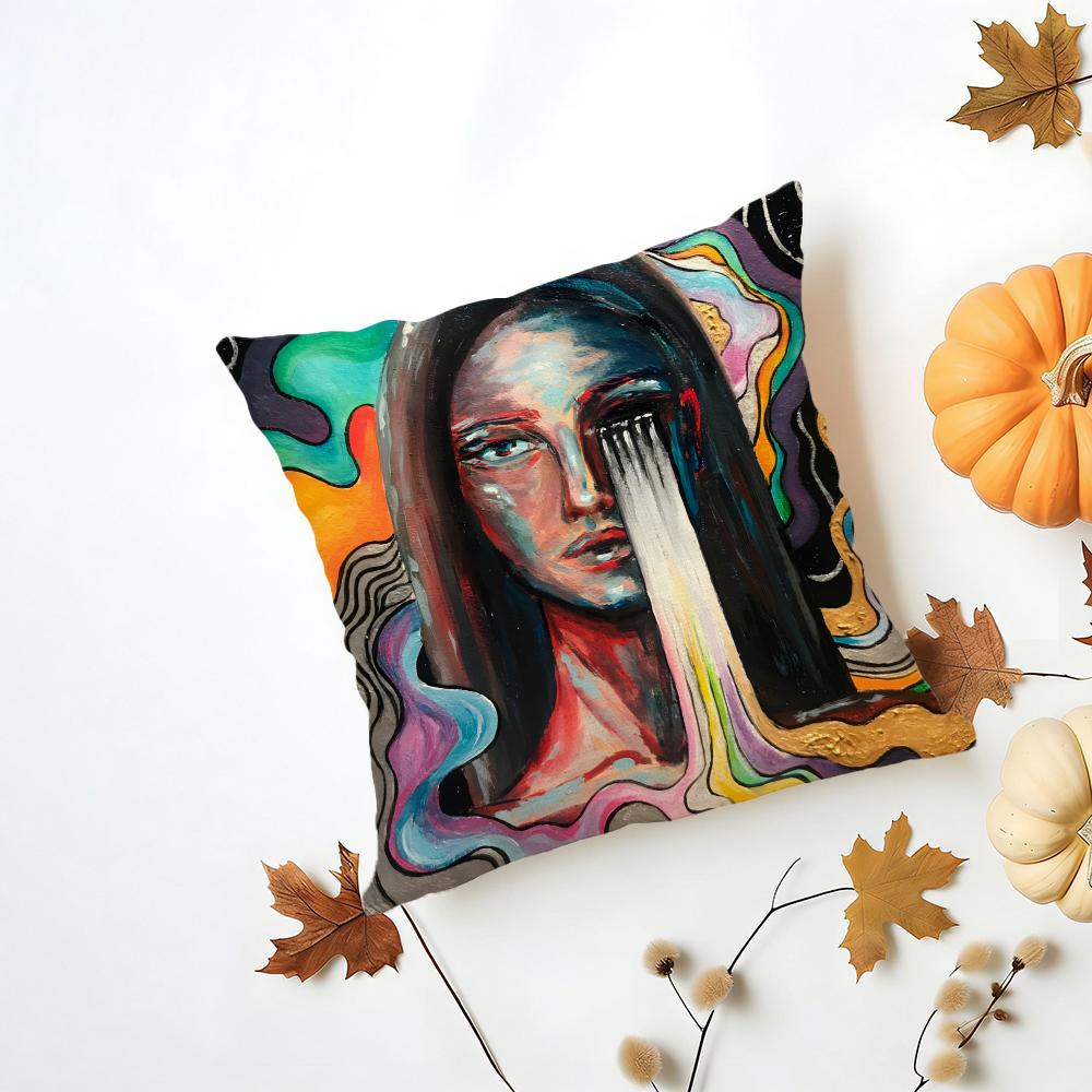 Emotional Outlet Art Painting Cushion Cover Washable Linen Pillowcase Soft  for Daily Sofa Bed Home Room Decor