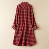 Spring and Autumn Plaid Shirt Women's Mid-length Long-sleeved Brushed Blouse Loose Casual Shirt