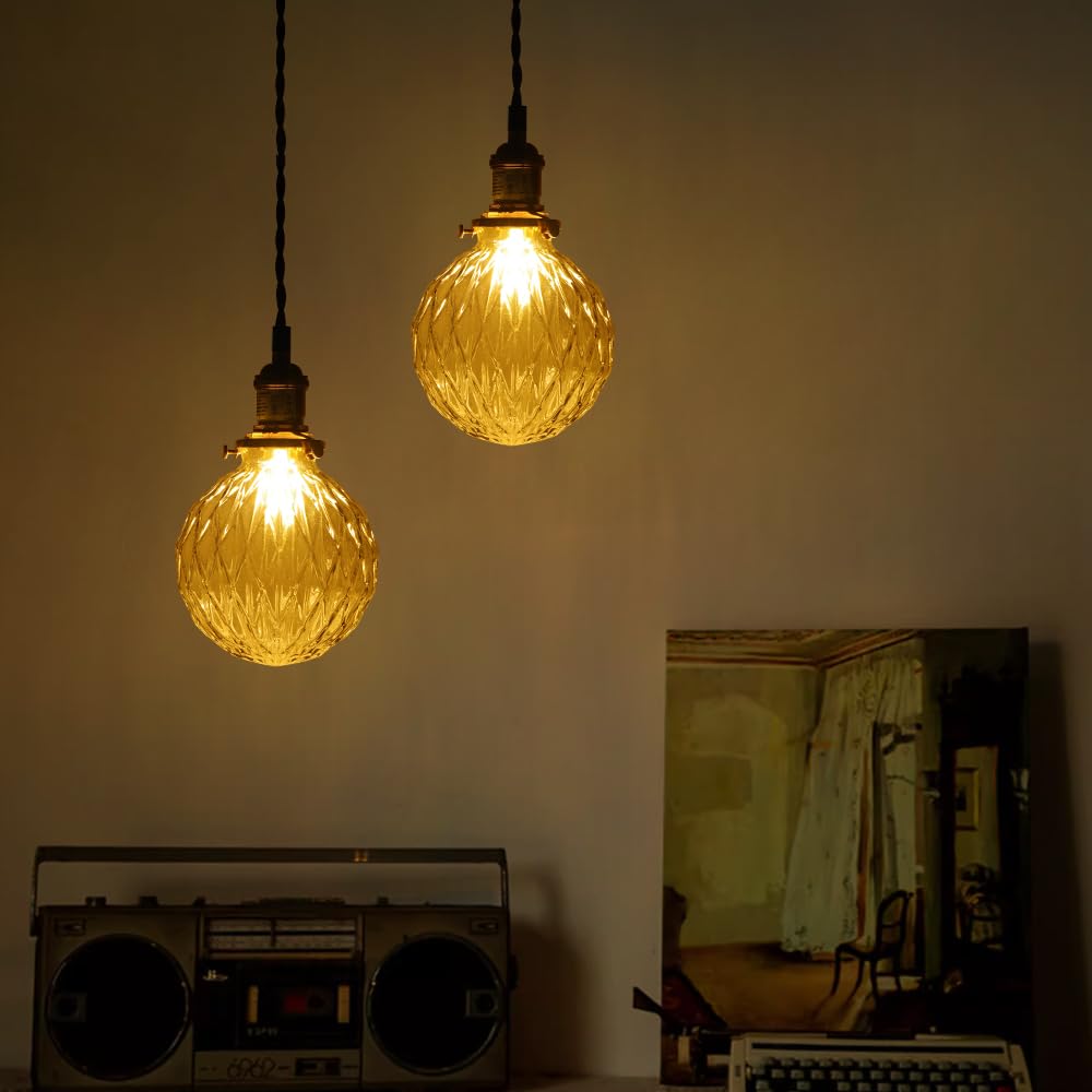 Cerdeco Retro and Antique Glass Pendant Light with a Nostalgic Texture that Changes Over Time, Cafe-Style Interior Lighting, Ceiling Lighting, PSE