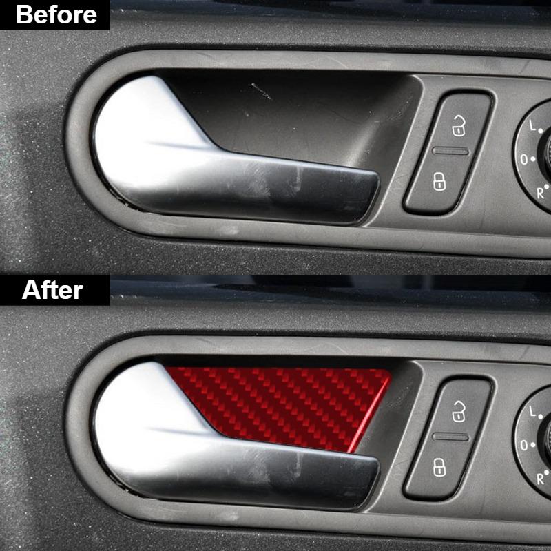 2PCS Real Carbon Fiber Car Inner Door Handle Bowl Panel Decorative Sticker For Volkswagen Beetle 2012-2019 Interior Accessories