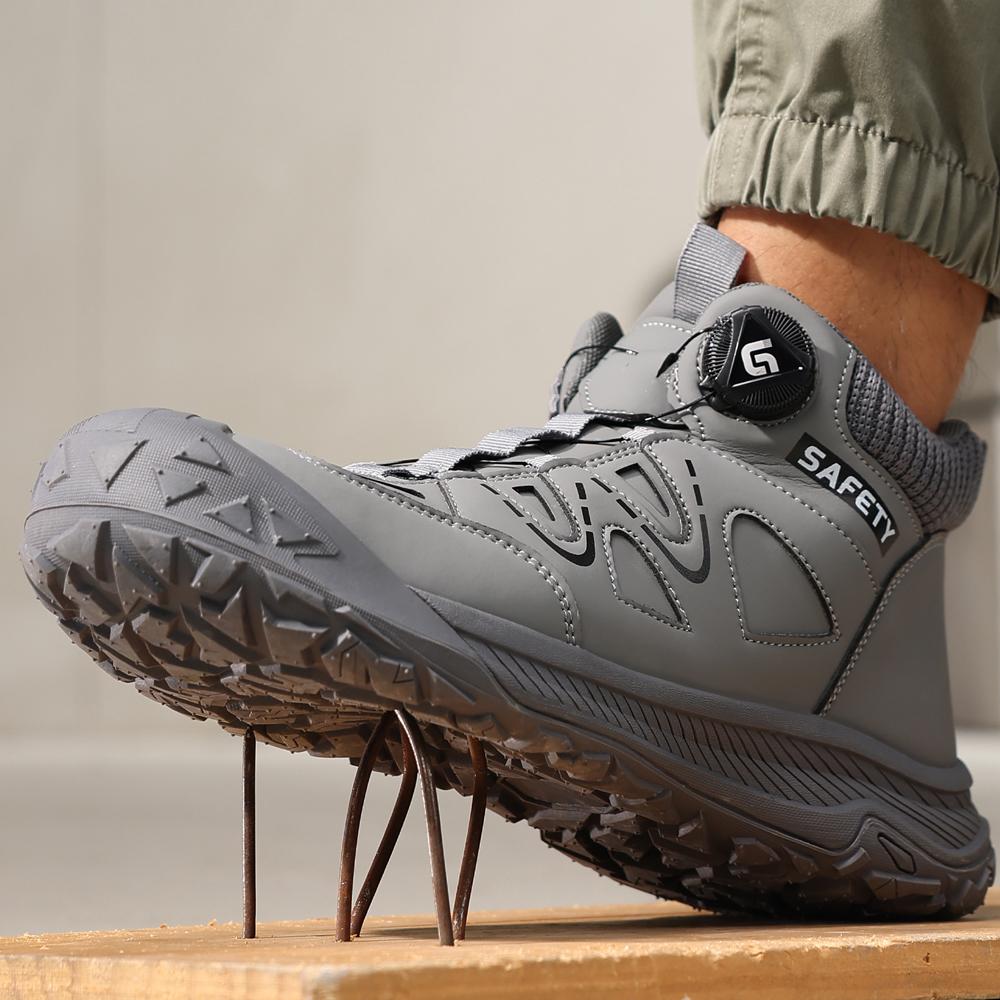 Quality Safety Shoes Men Boots Rotating button Work Boots Steel toe shoes waterproof leather boots Men Protection Shoes Non-slip